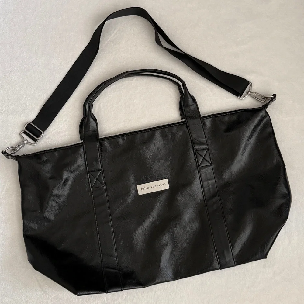John Varvatos | Faux Leather Weekender Travel Duffel Tote Bag Shoulder Strap - Picture 16 of 16